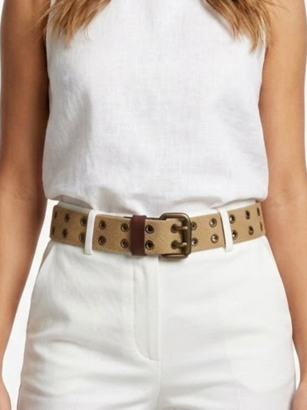 J.Crew Gorpcore Utility Tan Canvas Double Grommet Webbing Belt Size Small S